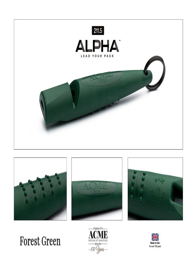 أكمي صافرة تدريب الكلاب الاحترافية ACME Alpha 211.5 بمقبض مريح مُحسّن. مصنوعة من بلاستيك خالٍ من مادة BPA. مستوى الصوت 110 ديسيبل. مدى طويل. تردد موحد. مقاومة للعوامل الجوية. صُنعت في المملكة المتحدة (لون أخضر غابي). - Image 2